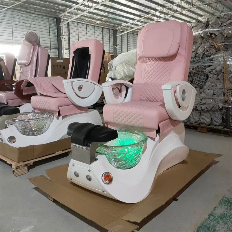 Custom Luxury Foot Spa Bath Pink Massage Pedicure Chair for Nail Salon