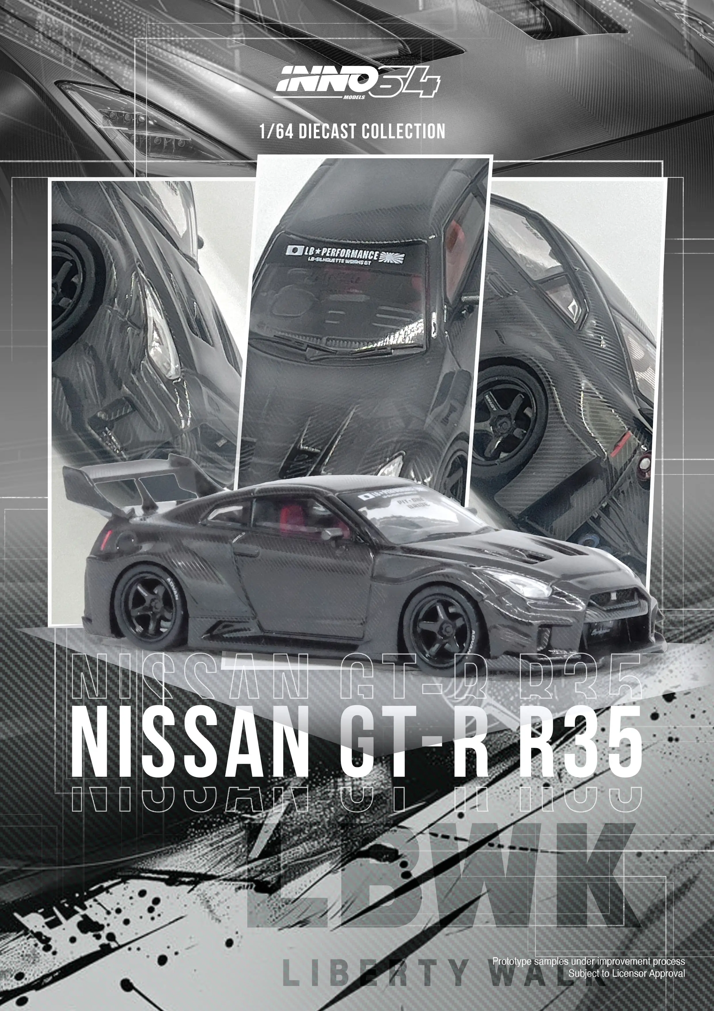 INNO64 รุ่น 1:64 NISSAN GT-R (R35)LBWK SUPER SILHOUETTE 35GTRR IN64-LBWKR35-FC รถโลหะผสม diecast รุ่น