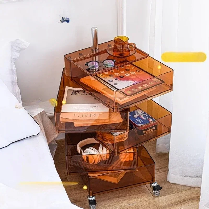 

Nordic simple and modern, acrylic bedside tables, transparent rotating cabinets, household removable storage cabinets