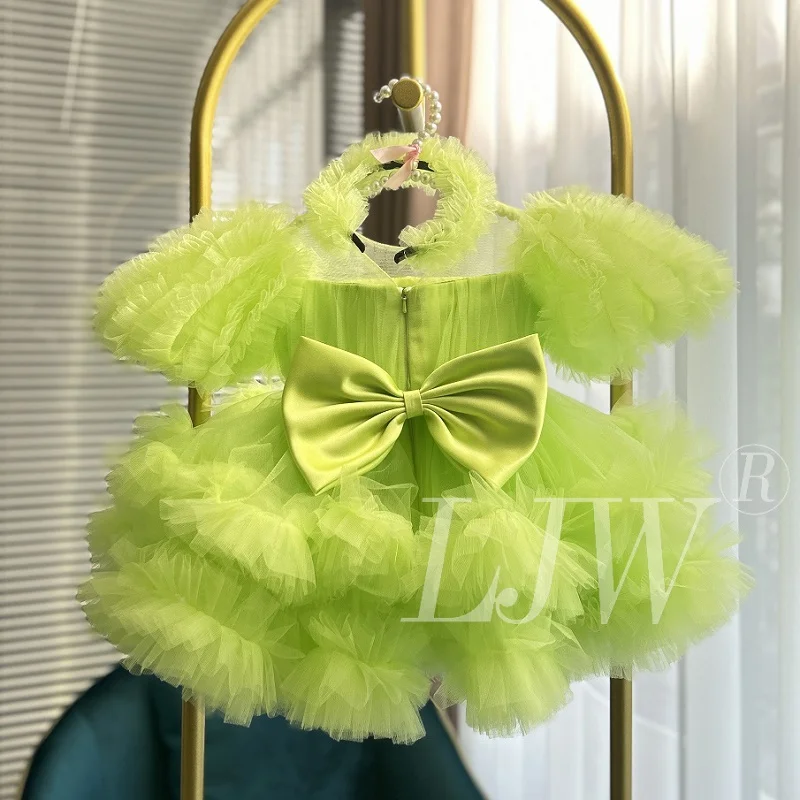 Girls puff sleeve princess dress 1-12 years old big bow cake dress birthday party host catwalk high-end performance costume