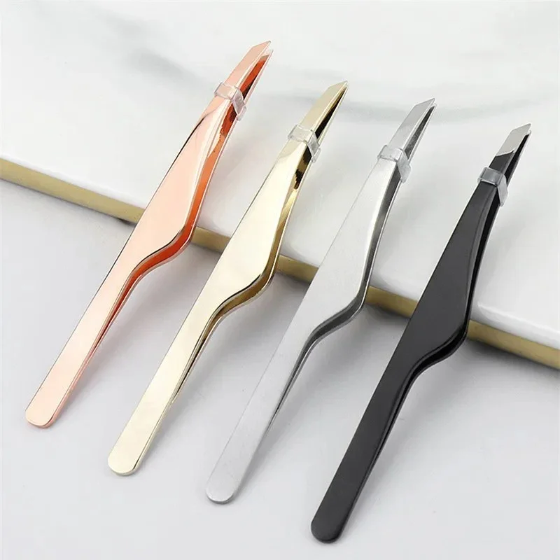 Haarentfernungspinzette, Edelstahl-Augenbrauenpinzette, schräge Spitze, Spitze, flache Spitze, Roségold, Silber, Schwarz, kosmetische Make-up-Tools