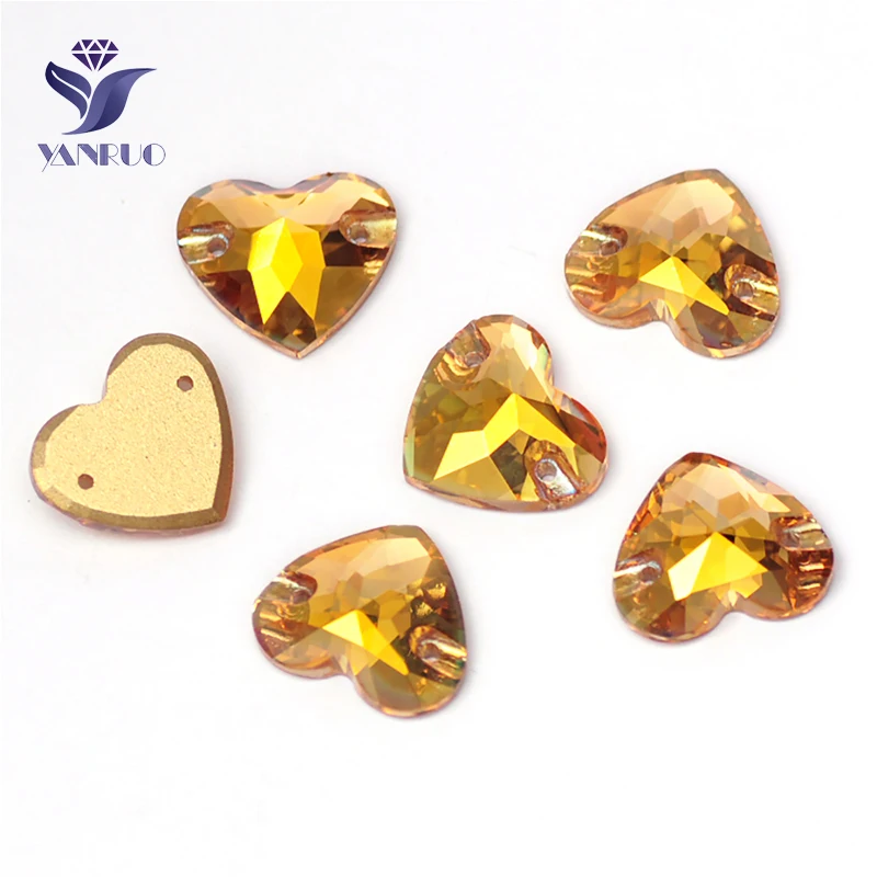 YANRUO 3259 All Sizes Metallic Sunshine Heart Strass Sewn Stones Flat Back Gold Rhinestones Glass Crystals For Decoration