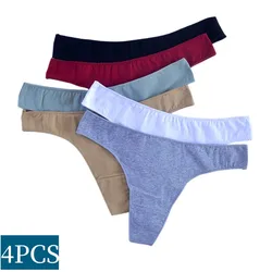 4Pcs Cotton Thongs Panties Women Low Waist G-String Comfort Sexy Underwear Female Underpants Breathable Seamless Panty Lingerie