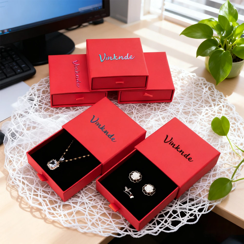 

100 шт., красный выдвижной бумажный ящик, шкатулка для драгоценностей для колец, ожерелья, серег, подвесок, браслетов, упаковочные коробки для хранения, свадебный подарок