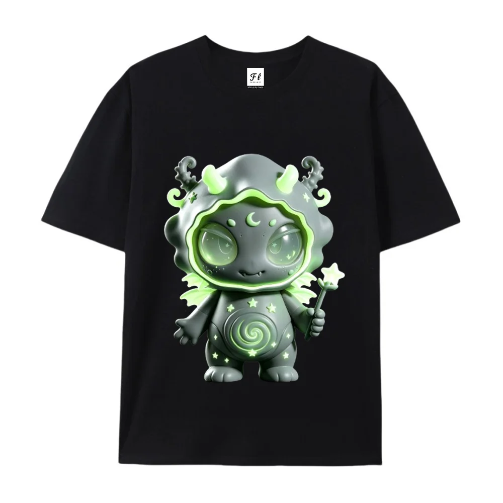 Glowing Green Fantasy Ghost Wizard Graphic T Shirt Women Men Unisex Oversized Crew Neck Short Sleeve Casual Streetwear Tee
