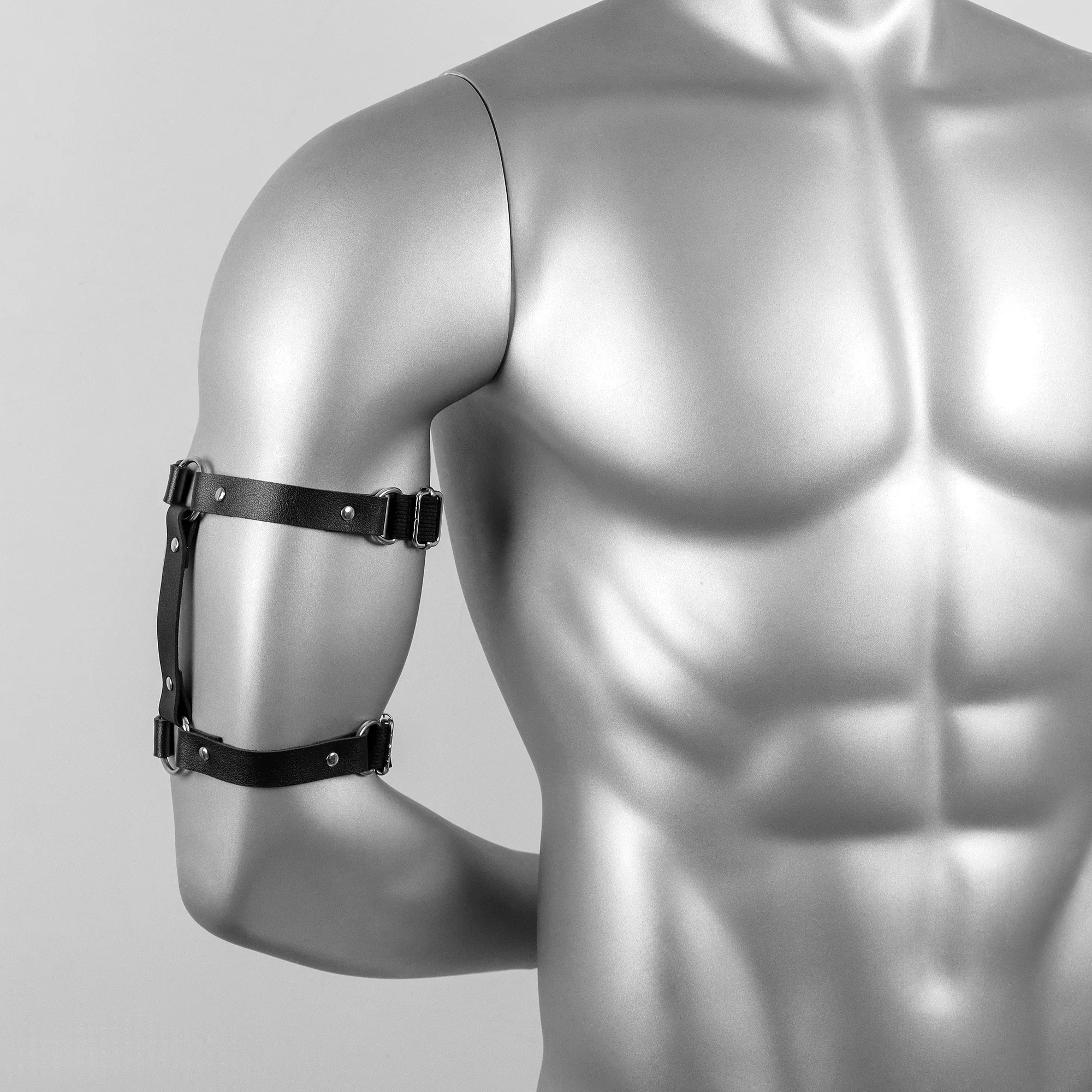 Herren Kunstleder Oberarm-Bandage Elastisches Verstellbares Armband Männer Arm-Harness Gürtel Kostüm für Nachtclub Cosplay – Detail 8