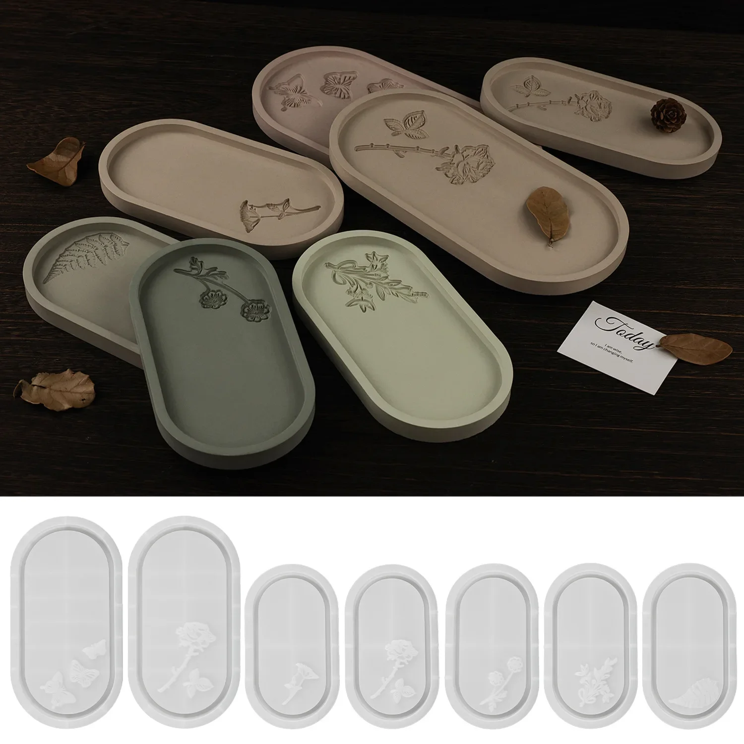 Carved Flower Oval Tray Silicone Mold DIY Concrete Cement Storage Dish Mould Jewelry Display Plate Plaster Resin Casting Molds