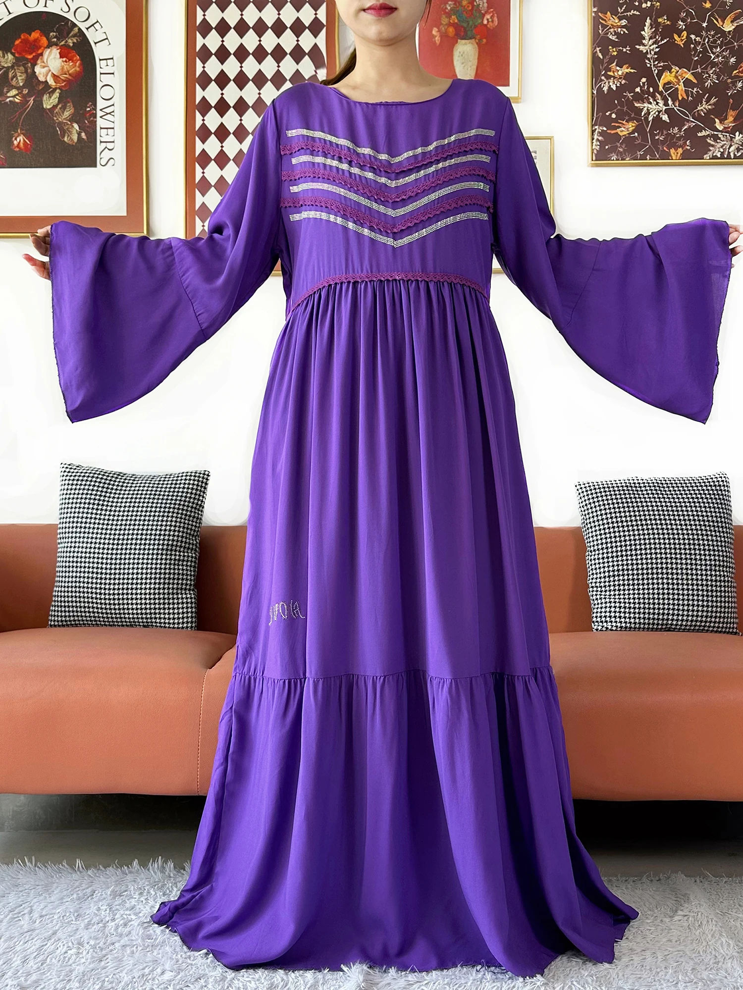 2026 New Solid Cotton Abaya Kashkha Dress African Dress for Women Traditional Clothing Islam Turkey Muslim Loose Robe Ramadan 2