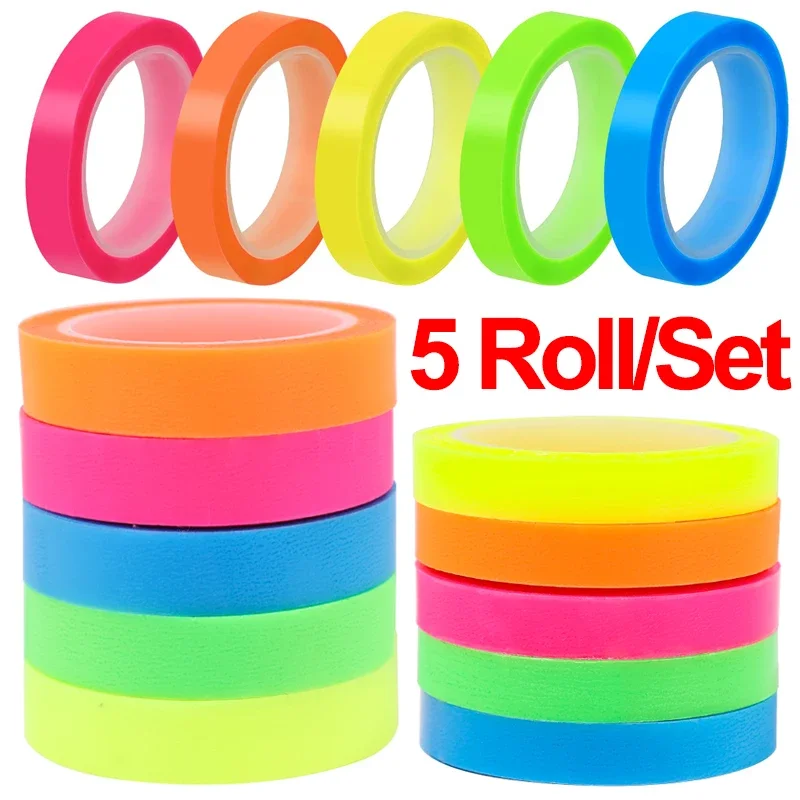 5 Roll Index Stickers Transparent Fluorescent Tape Waterproof Tabs Taking Notes Label Children Gift School Office Adhesive Tape