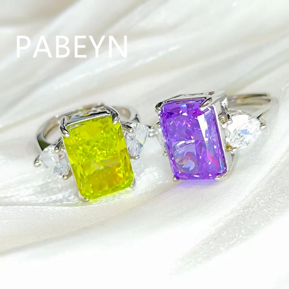 925 Sterling Silver Fashion Light Luxury Color Ice Flower Cut Zircon Large Carat Ring Birthday Party Anniversary Gift