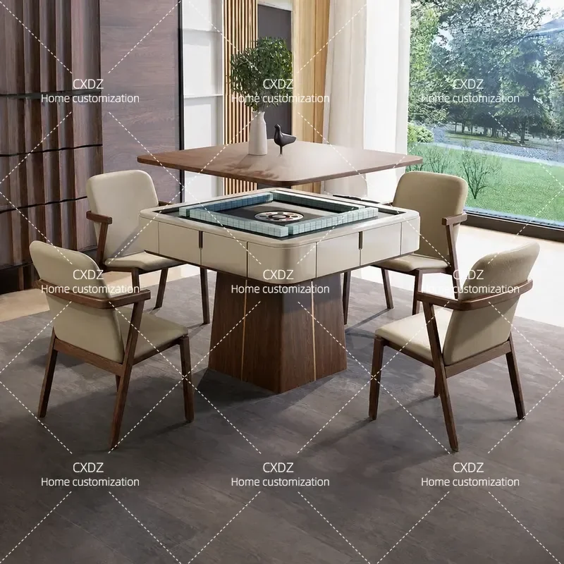 Medieval Style Round Mahjong Table and Dining Table Dual Purpose Silent Multi Functional Chess Card Household Two in One