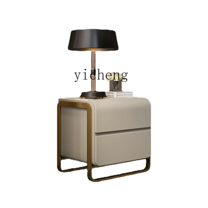 

ZK Affordable Luxury Style Bedside Table Leather Fashion Stone Plate Marble Post-Modern High-End Bedroom Bedside Cabinet