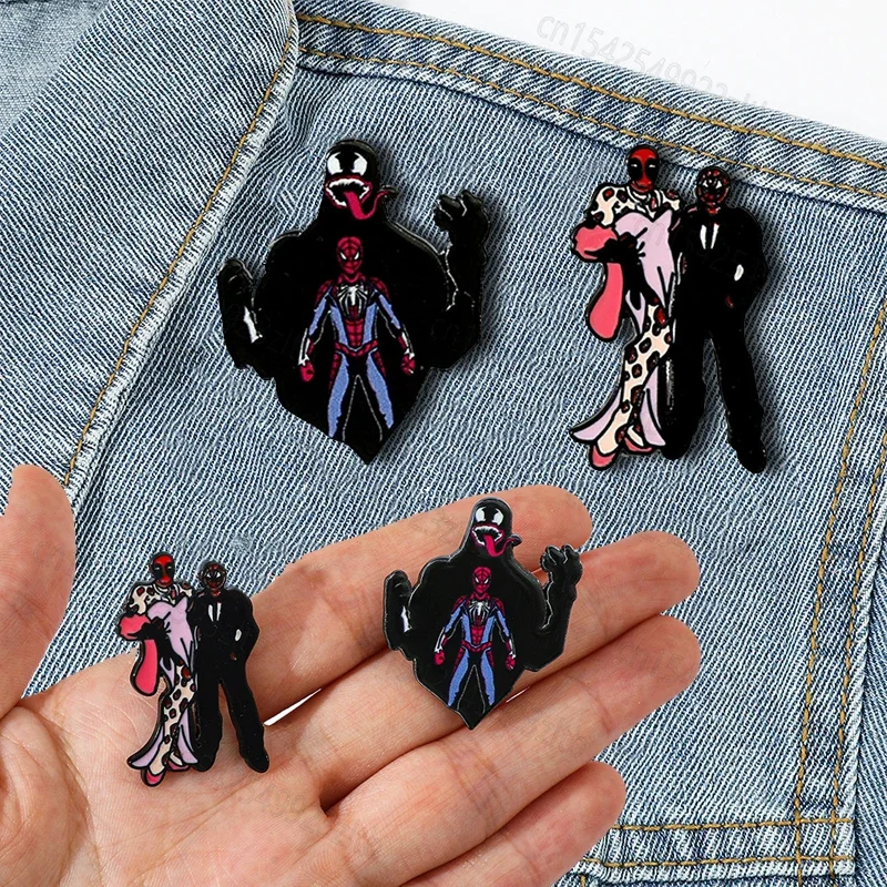 Funny Anime Brooch Deadpool Venom Enamel Pin Spider-Man Metal Badge Jewelry Clothing Backpack Accessories Gift For Friends