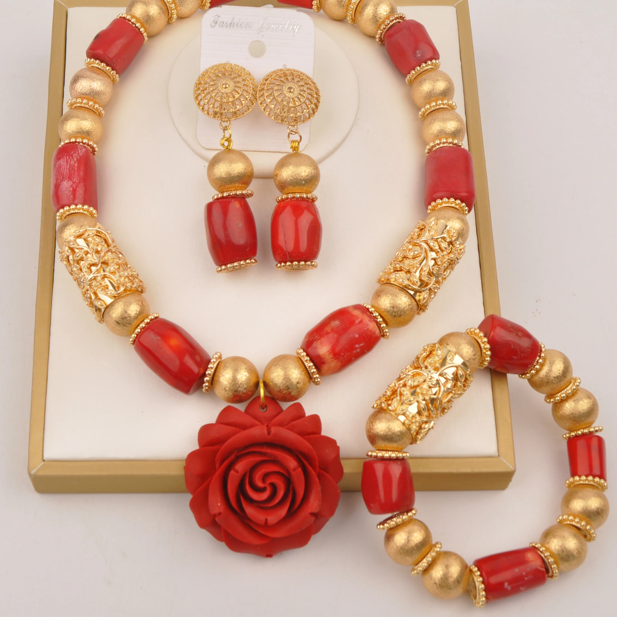 

fashion african jewelry set red coral bead nigerian necklace sets for weddings