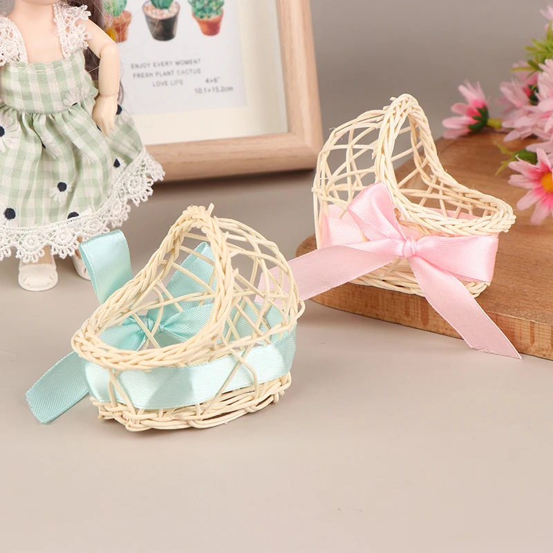 เปลเด็กทารกไม้จิ๋วสำหรับบ้านตุ๊กตา งานถักมือ ขนาด 1:12 เฟอร์นิเจอร์บ้านตุ๊กตา ของตกแต่ง ของเล่นเด็ก