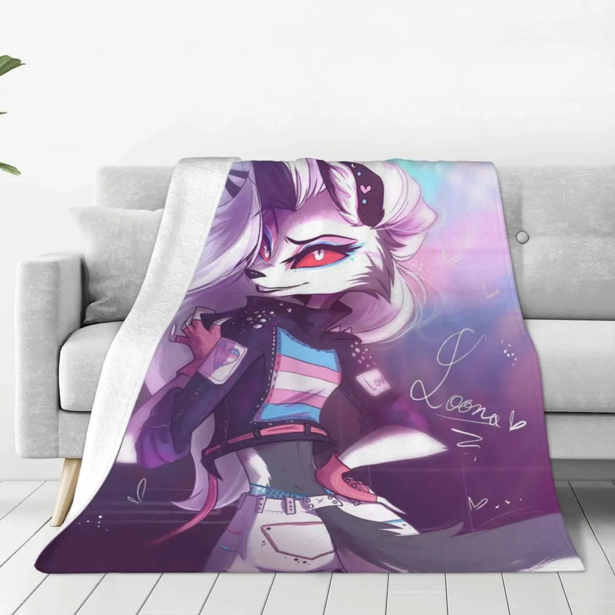 

Sexy Loona Knitted Blanket Coral Fleece Plush Helluva Boss Anime Warm Throw Blanket for Home Couch Bedroom Quilt 1