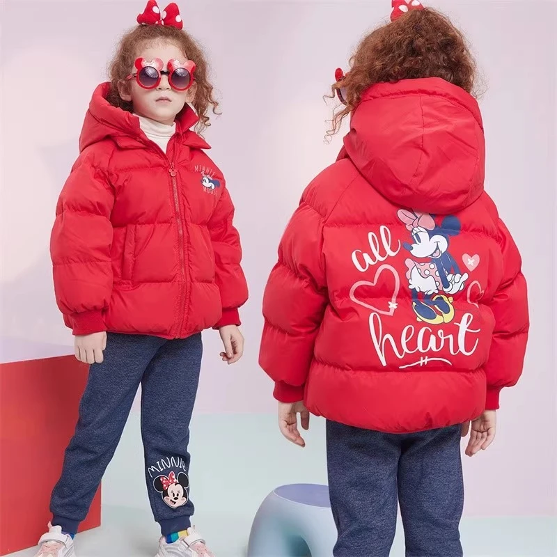 سترة ديزني ميني للفتيات ذات غطاء رأس أحمر، معطف ريش البط الأبيض للعام الصيني الجديد