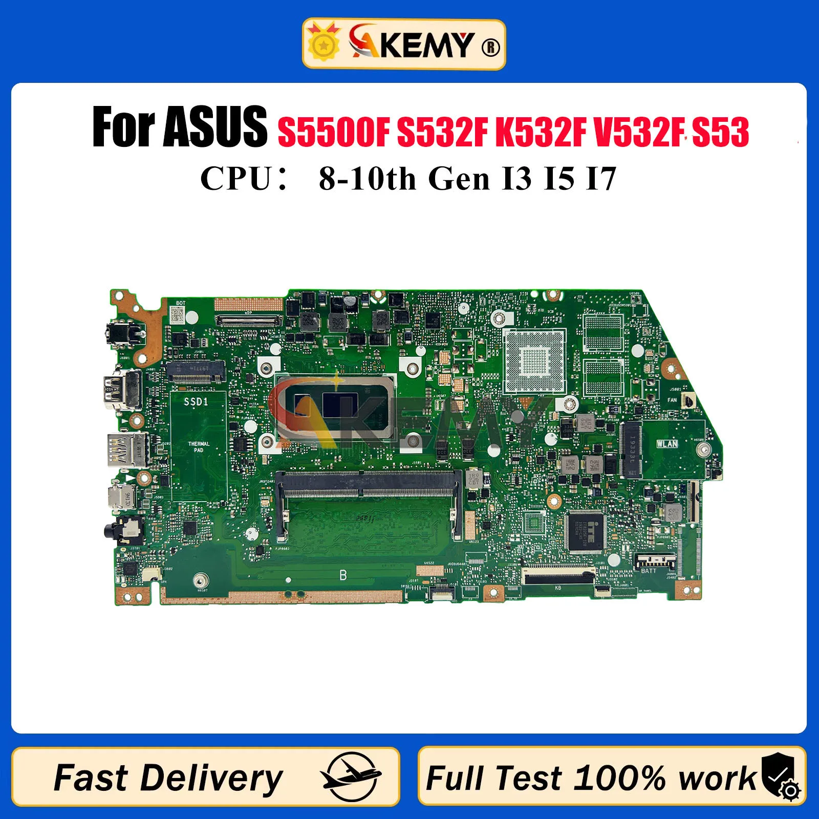 

X532FA Laptop Motherboard For ASUS X532F S5500F S532F K532F V532F S531F K531F X532FL X532FAC X532FLC Mainboard With I3 I5 I7 CPU
