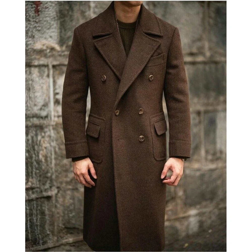 Elegant Winter Men Suits Blazer Brown Double Breasted Notch Lapel Jacket 1 Piece Formal Business Customized Male Clothing Terno