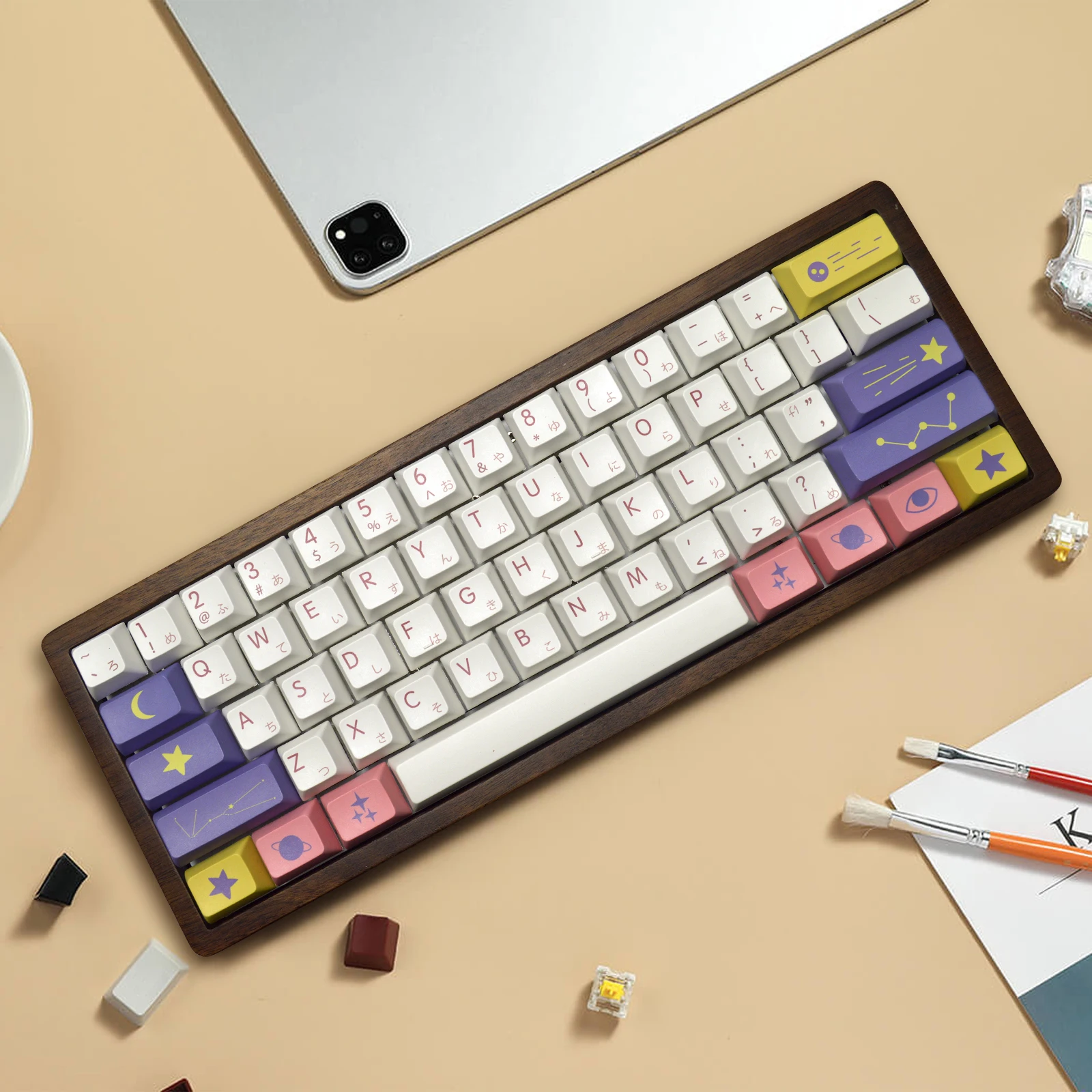 

Cute 128 Key Caps PBT XDA Profile For Cherry MX Mechanical Keyboard Double-shot Anime Japanese Backlit White Purple Game Keycaps