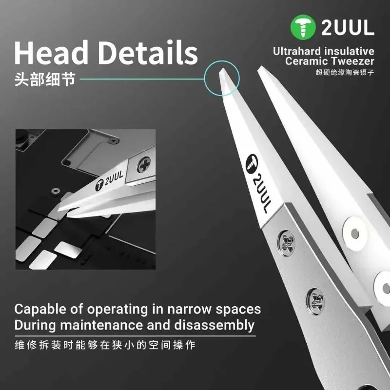 2UUL TW31 Ultrahard insulative Ceramic Tweezer Anti-Static For Mobile Chips Tweezers Mobile Phone/CPU/IC/PCB Repair Tweezers