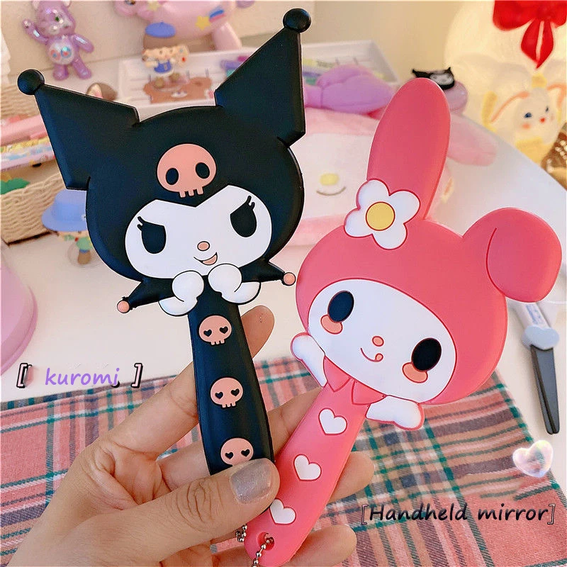 

Cute Sanrio Kuromi Melody Handheld Makeup Mirror Portable Handle Makeup Beauty Tool With Hanging Hole Accessories Makeup Mirror