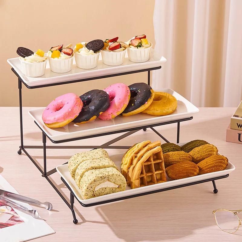 

Подходит для трансграничной тарелки с фруктами, тарелки Dim Sum, 14-дюймовая трехслойная керамическая тарелка для закусок, ресторан, отель, десертная стойка для торта t