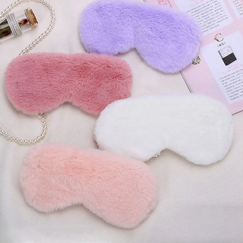 Solid Color Simulated Silk Eye Mask Sleeping Mask Sleeping Blindfold Soft Plush Eye Masks Cute Eye Cover Plush Mask Eyepatch Nap