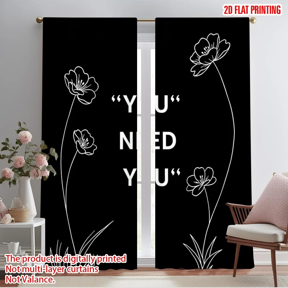 

2pcs 2D flat printing Window Drapes YOU NEED YOU Flowers 100% Polyester Without Electricity All Season Party & Holiday Decor for