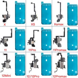 Alto-falante de ouvido com microfone, cabo flexível de substituição para iphone x xr xs 11 12 mini pro max + fita à prova d'água de tela