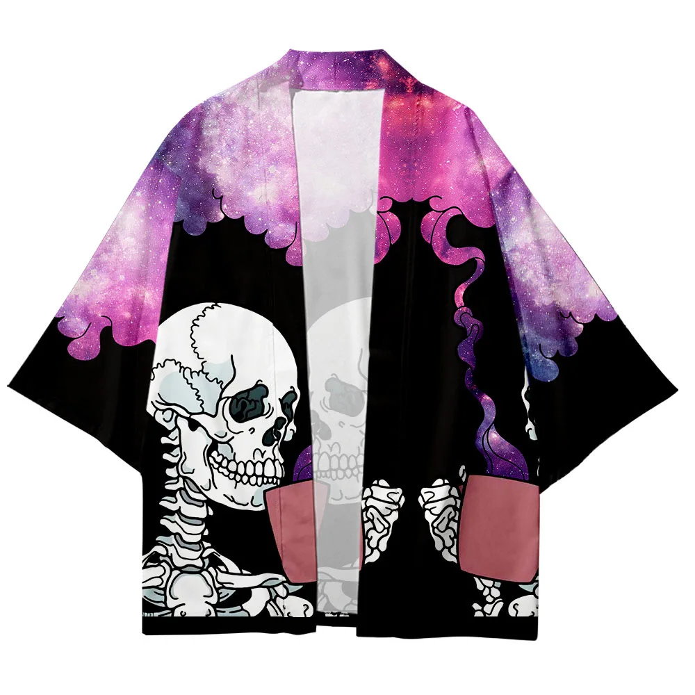 Plus Size 6XL 5XL 4XL 3XL XXL Skull Print Loose Japanese Cardigan Women Men Harajuku Kimono Cosplay Tops Blouse Yukata Clothing