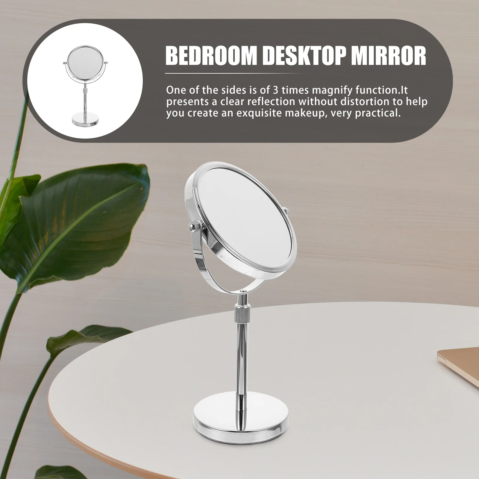 

Metal Round Makeup Mirror Rotatable Design for Bedroom Desktop Vanity Dresser Mirror Clear Reflection Surface