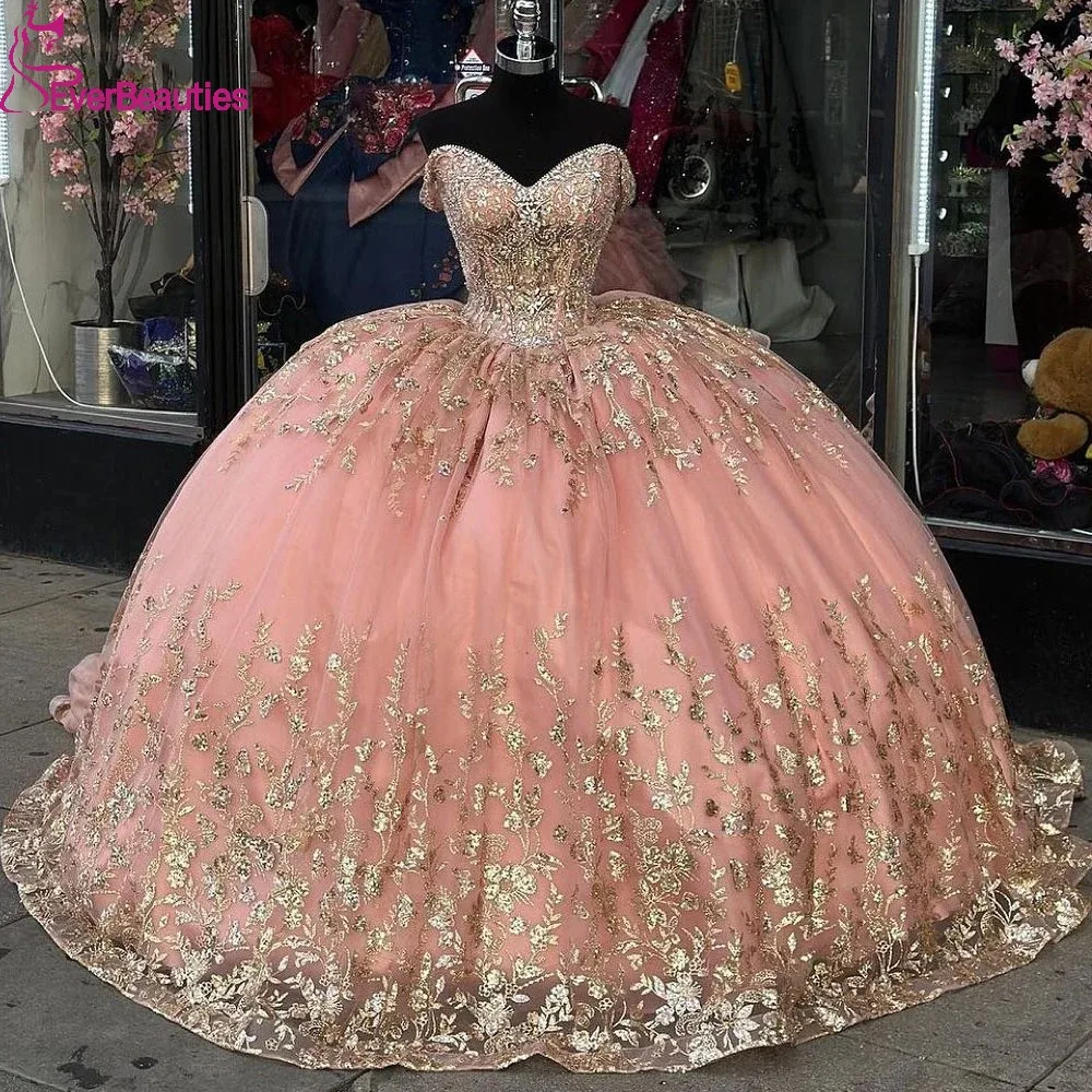 

Off Shoulder Ball Gown Quinceanera Dresses Luxury Tulle Glittery Lace Sweet 15 16 Dress Vestidos De 15 Quinceañera