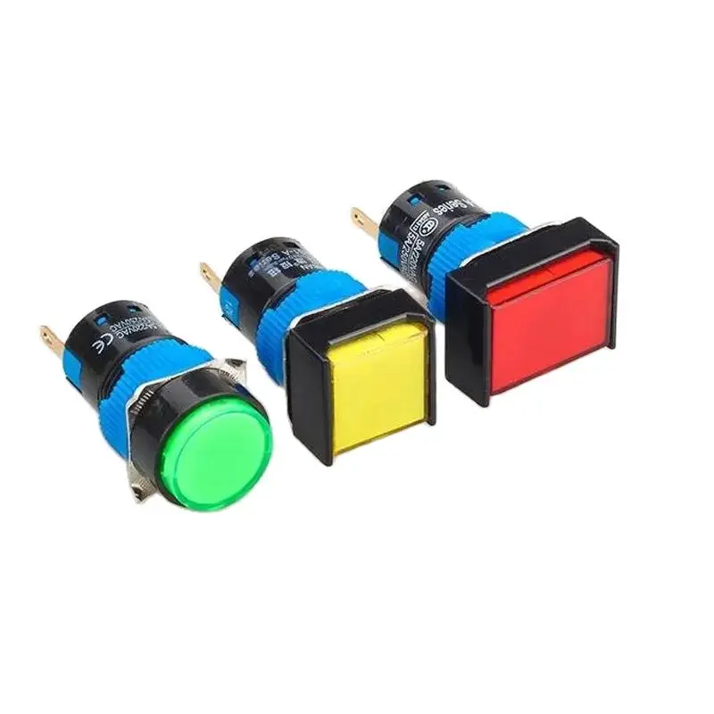 16mm Red Wave Switch LED Power Signal Plastic Indicator Light Red Green Yellow Blue White Rectangular Circular