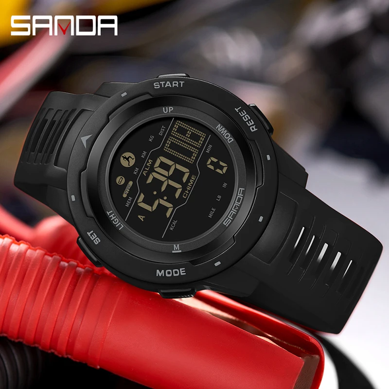 SANDA Brand Men Watches Sports Pedometer Calories 50M Waterproof LED Digital Watch Military Wristwatch Relogio Masculino 2145