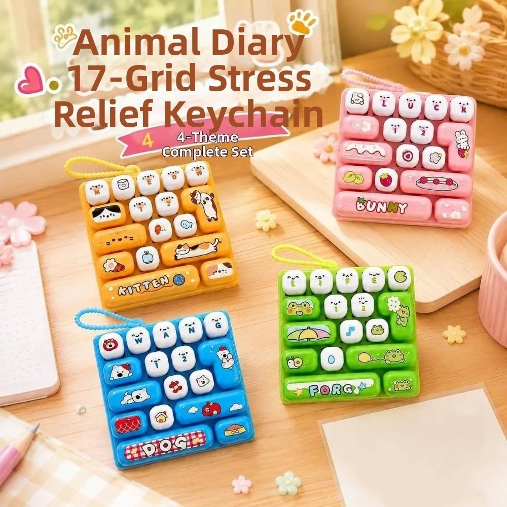 Cartoon 17 Keys Keyboard Keychain Pressable Keys Animals Keyboard Clicker Keychain Relaxed Creative Stress Relief Fidget