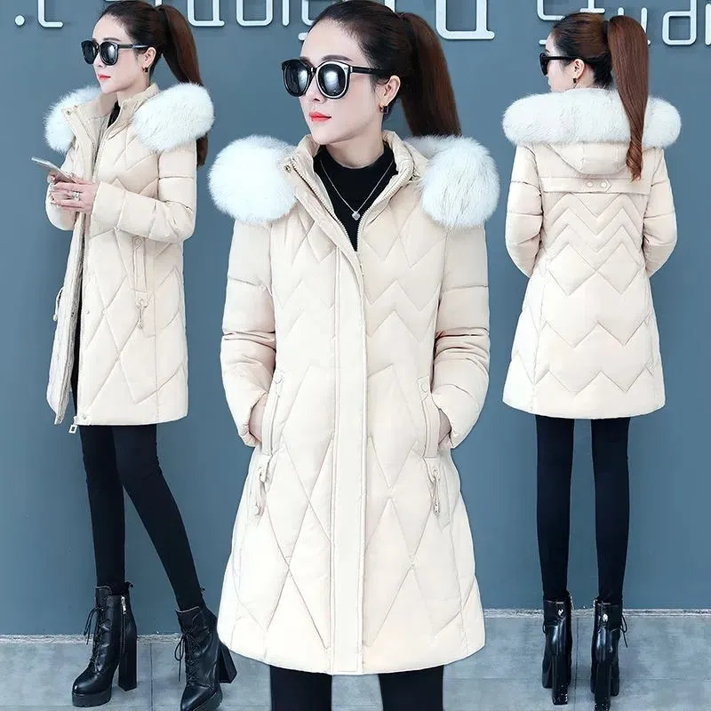 2023 New Winter Jacket Women Parka Big Fur Collar Hooded Thick Warm Long Female Coat Casual Outwear Down Cotton Jacket Parkas