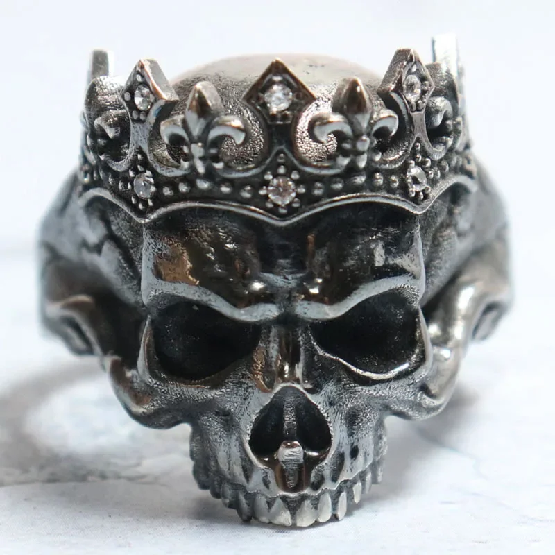 26g Skull Head Queen Tiara Diamond Rings Customized 925 Solid Sterling Silver Rings Punk Hollow Many Sizes 5-12