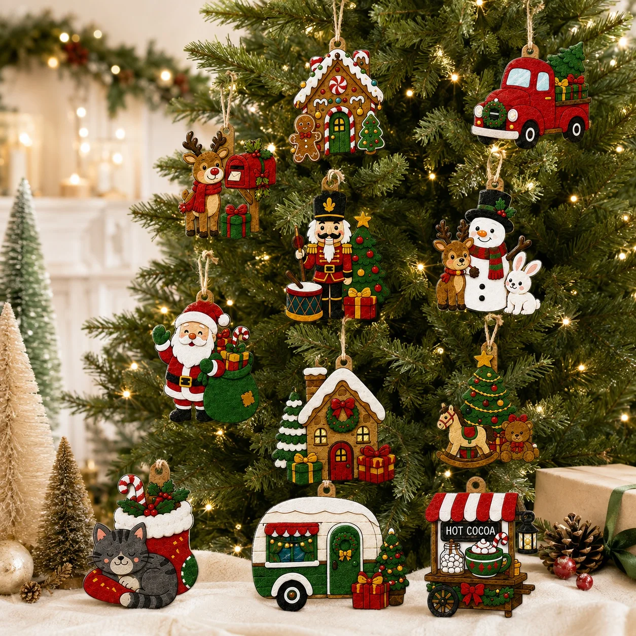 11 PCS 2D Flat Christmas Felt Ornaments, Christmas Hanging Felt Decor, DIY Holiday Decor for Home Halloween Party Accessories view 6