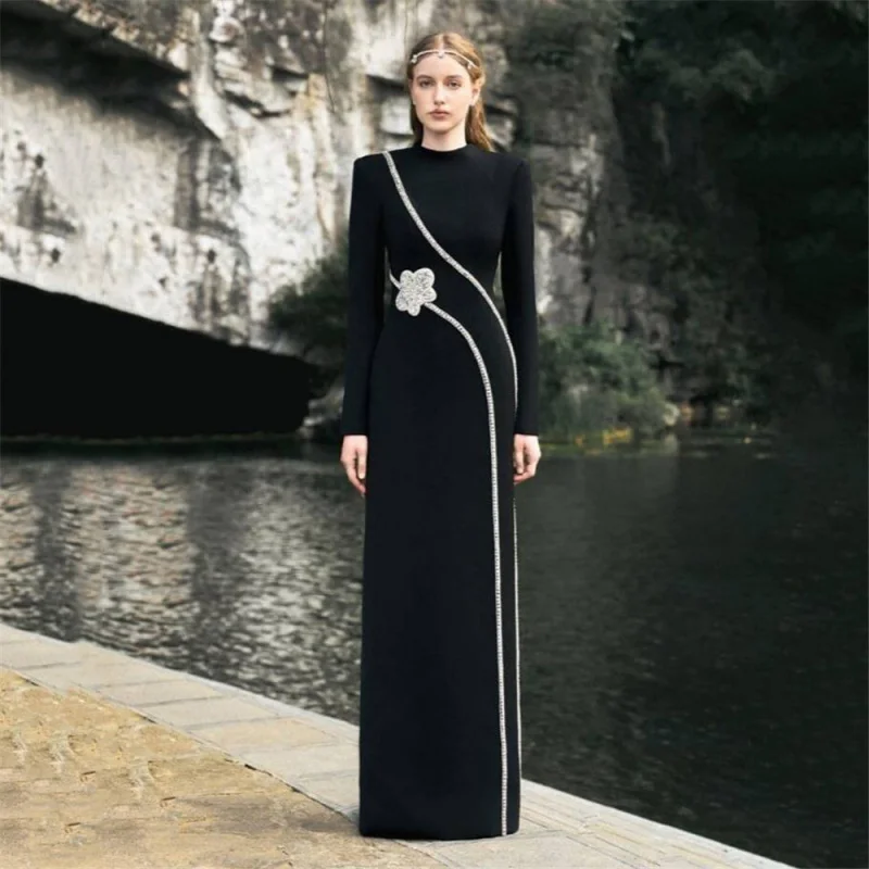 

European and American New Fashion Rhinestone Long Sleeve Slim Bandage Dress Socialite Party Banquet Elegant Gown Dress