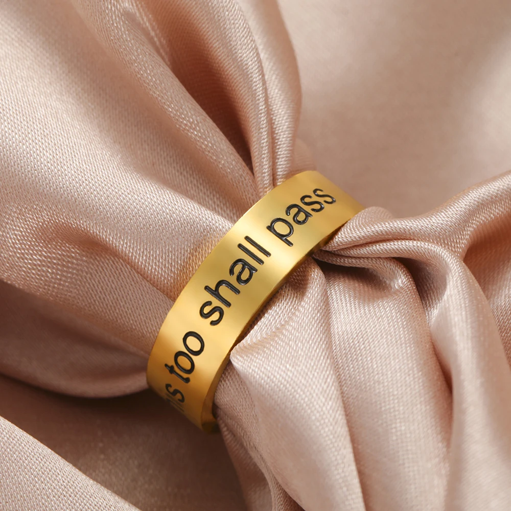 Edelstahlring mit hebräischem Schriftzug „Dies wird auch vorbei gehen“ – Bibelvers-Schmuckring, jüdischer Pessach-Judaica-Schmuck – Detail 9