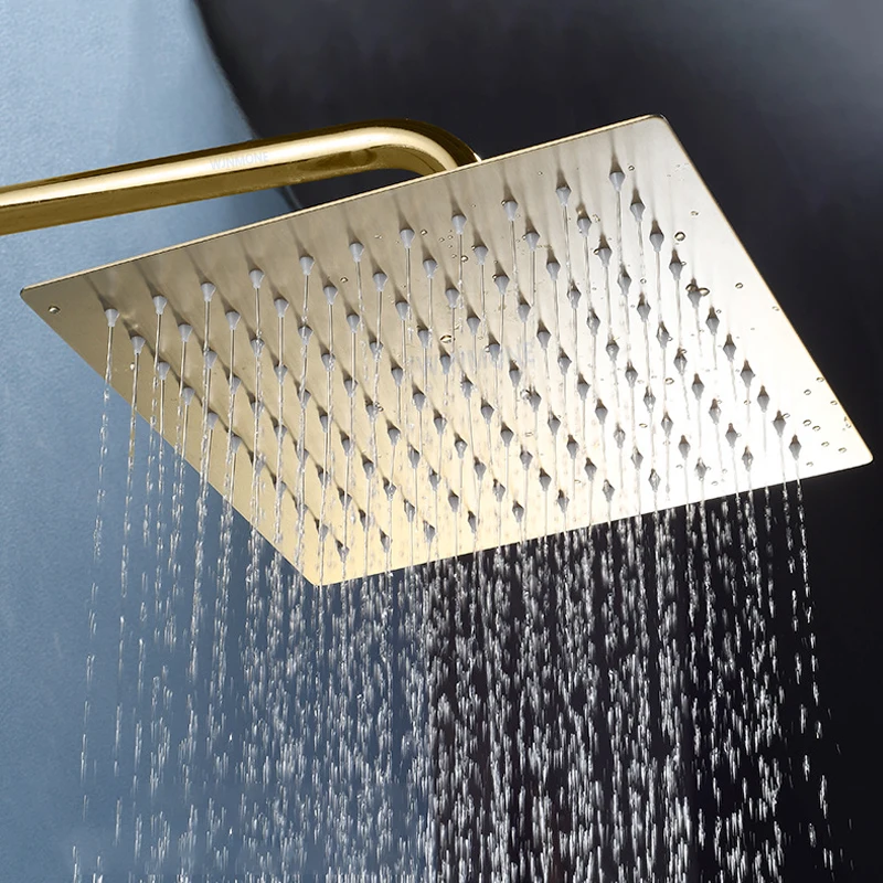 Rushed Golden Shower Head Bathroom Sus 304 Stainless Steel Rainfall Rain Wall Mounted 8 