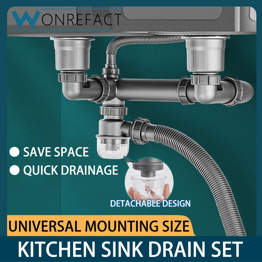 Kitchen Sink Single Double Drainer Hose Drain  Washing Basin Sewer Pipe Fitting Set Pipe Set Single Bowl Double Bowl