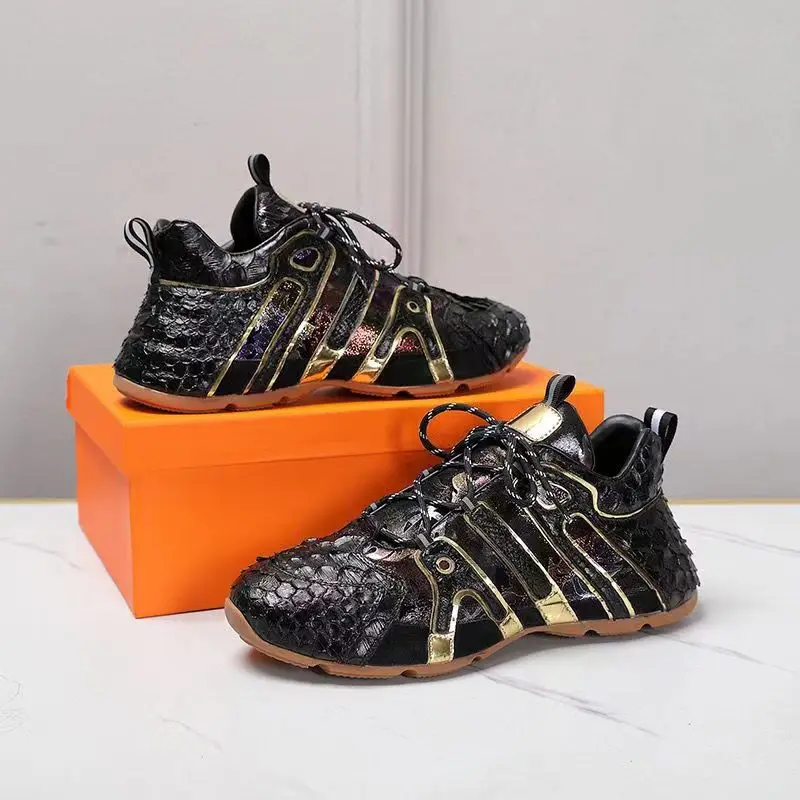 2026 new arrival Fashion Snake Skin causal shoes men,male Genuine leather Sneaker  pdd117