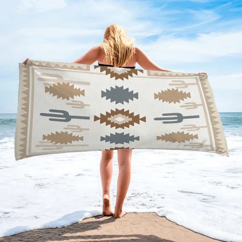 Beach Towel Southwestern Aztec Cactus Print Pool Towel Camping Towel Bath Towel Blanket Quick Dry Western Outdoor Towel Decor