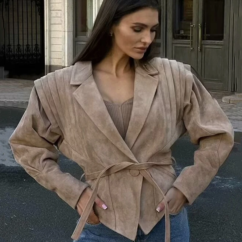 RZRA original 2024 winter new women\'s clothing fashionable temperament versatile lapel long-sleeved short suede jacket