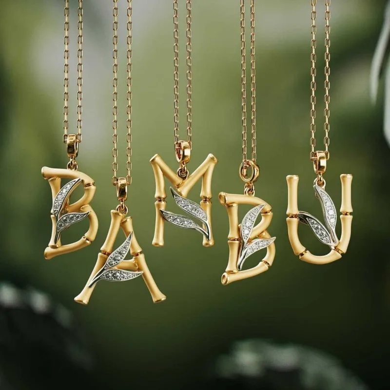 

Bamboo Gold Vermeil Initial Letter Necklace 18k Gold Plated Stainless Steel Dainty Hypoallergenic Alphabet Pendant Jewelry Gift