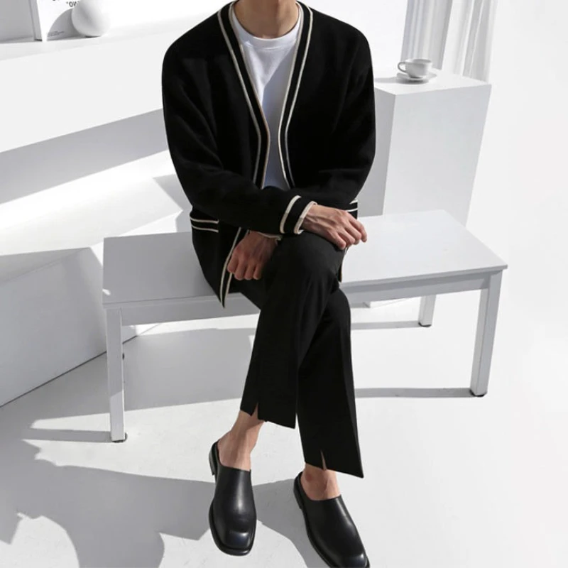 Maglione lavorato a maglia con scollo a V da uomo - Cardigan casual stile coreano dalla vestibilità ampia, capispalla di lusso leggero primavera/autunno