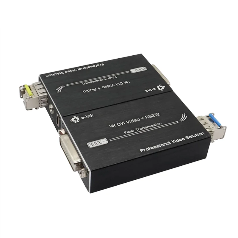 Mini 4K DVI + USB Fiber Optic Extender, 1080P Video, Stereo Audio, 20KM LC Media Transmission