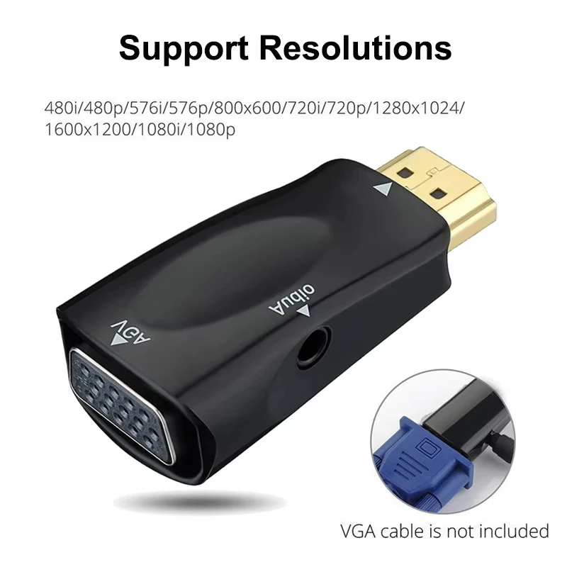 NNBILI Male To Famale Converter Adapter HDMI-compatible to VGA Cable Converter 3.5mm Jack Audio HD 1080P For PC Tablet Laptop